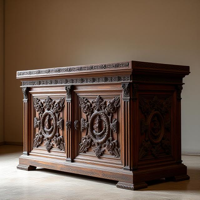 Cassapanca rinascimentale intarsiata