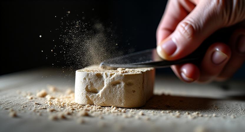 Primo piano di una scultura lavorata a mano e strumenti da disegno